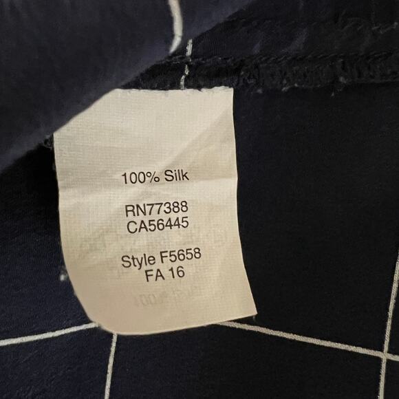 Madewell Silk Windowpane Lace Up Blouse Navy Long Sleeve Size S - Picture 10 of 10